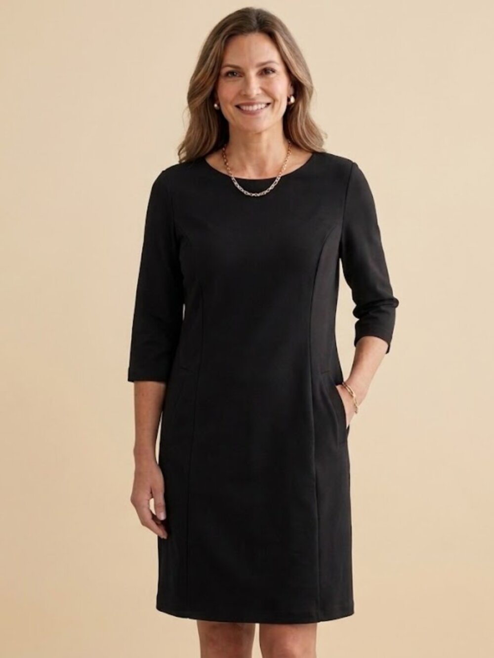 Chico's Black Stretch Ponte Knit Shift Sheath Dress with Pockets Size 3 (US 16)